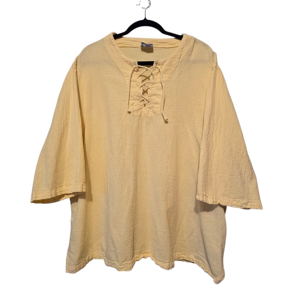 Cottonseed 100% Cotton Lace Up Tunic Top Womens XXL Yellow USA Peasant Medieval